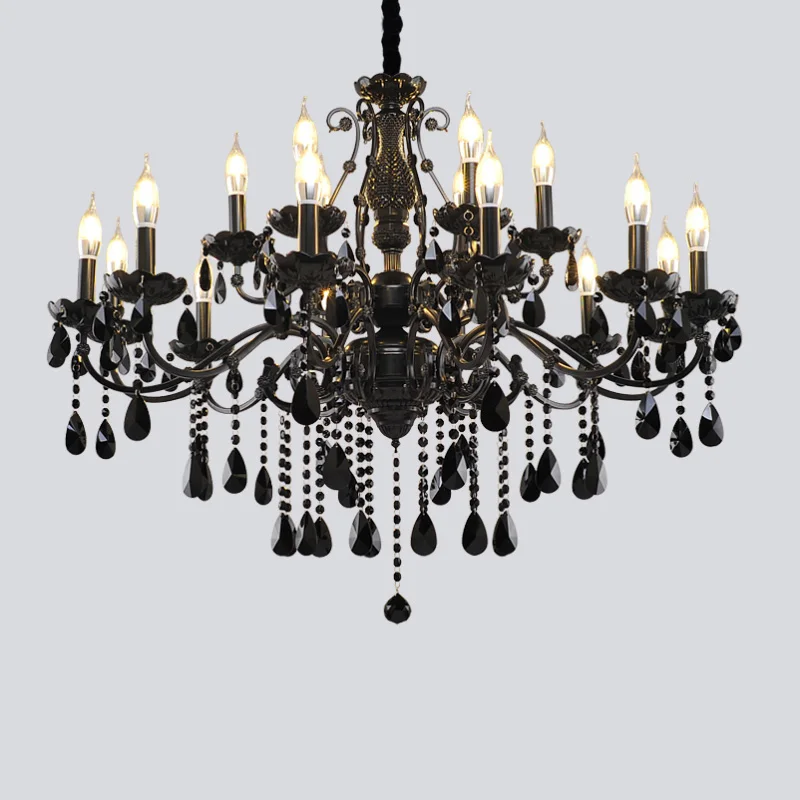 Домашняя большая винтажная черная люстра для спальни хрустальные лампы гостиной