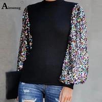 aimsnug 2019 autumn long sleeve shirt women casual sequin t shirt blusas harajuku tops tee woman clothes camiseta mujer