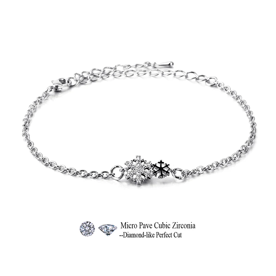 

Dinglly New Korea Style Cubic Zirconia Snowflake Charm Bracelets For Women Men Lobster Clasp Fine Bracelet Couples Jewelry Gift
