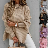 winter women knitted sweater casual loose half high neck pullovers fashion batwing sleeve coarse knit solid female sweaters