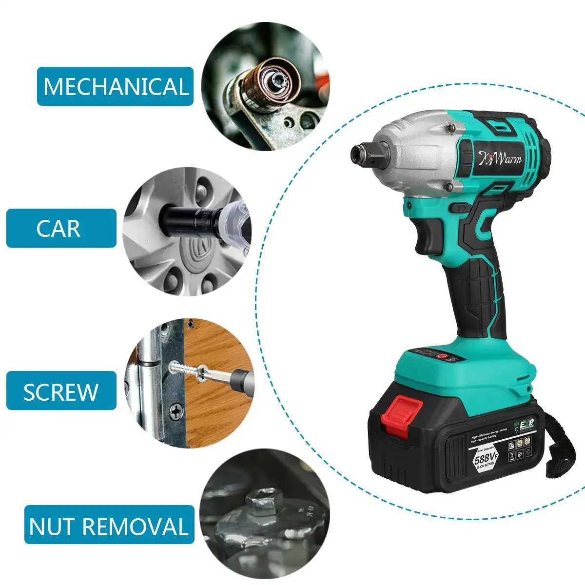 588VF 2000N.M Brushless Cordless Electric Impact Wrench 1/2 Inch Power Tools 2Pcs High Capacity Battery For Makita 18V Batterry |