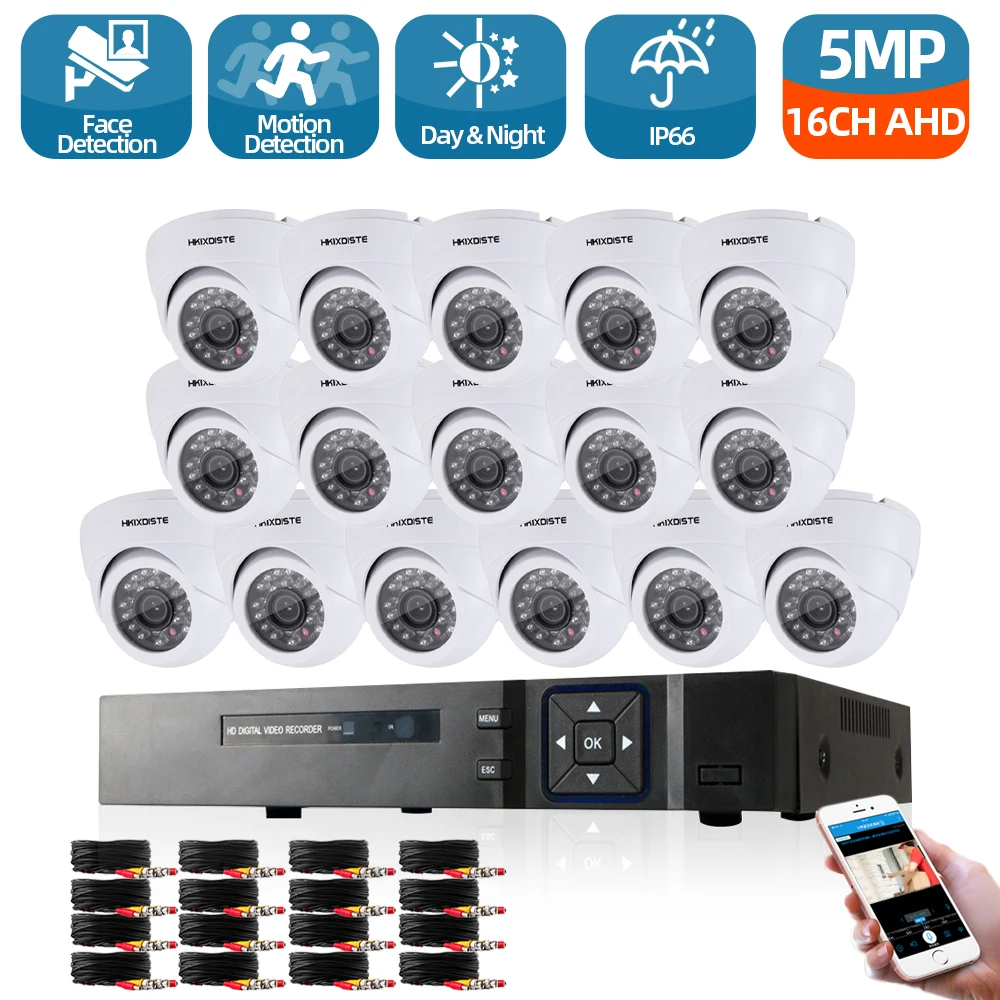 

16Pcs CCTV Cameras Kit 5MP H.265 Outdoor Surveillance Kit 1080P IR Security Camera Video Surveillance System Set 16ch DVR Kits