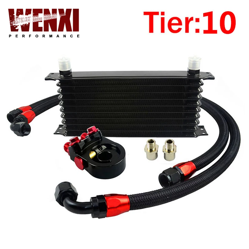 

Universal 10 ROWS Trust type OIL COOLER KIT +AN10 Oil Sandwich Plate Adapter with Thermostat+2PCS BRAIDED HOSE