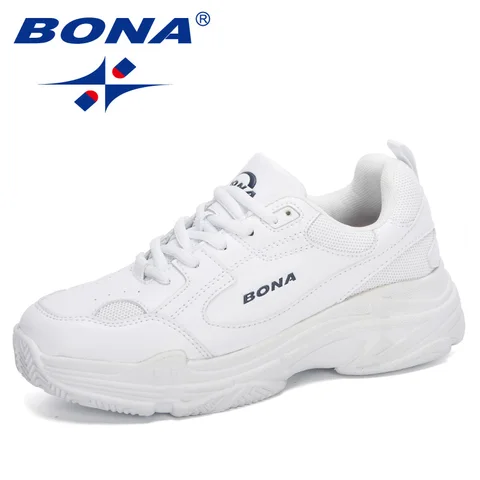 Женские Дизайнерские кроссовки BONA, Вулканизированная подошва, плоская подошва, повседневная обувь, европейские размеры, белые