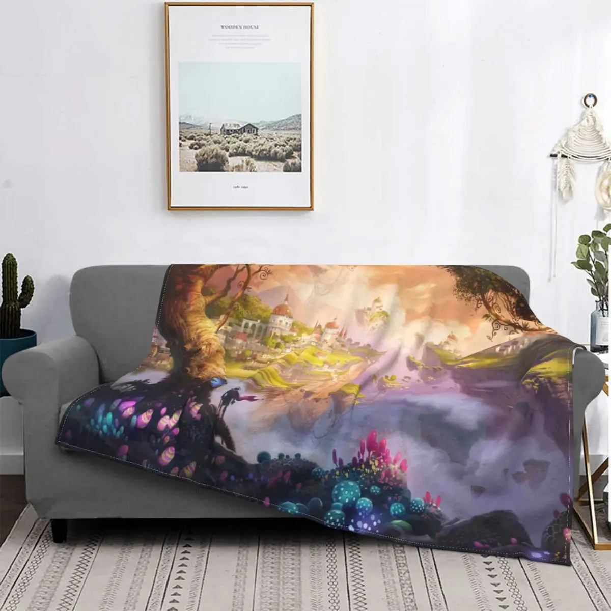 

Fantasy World Blanket Scenery Lattice Stitch Soft Spring Autumn Coral Velvet Throw Blankets For Home Bedspread