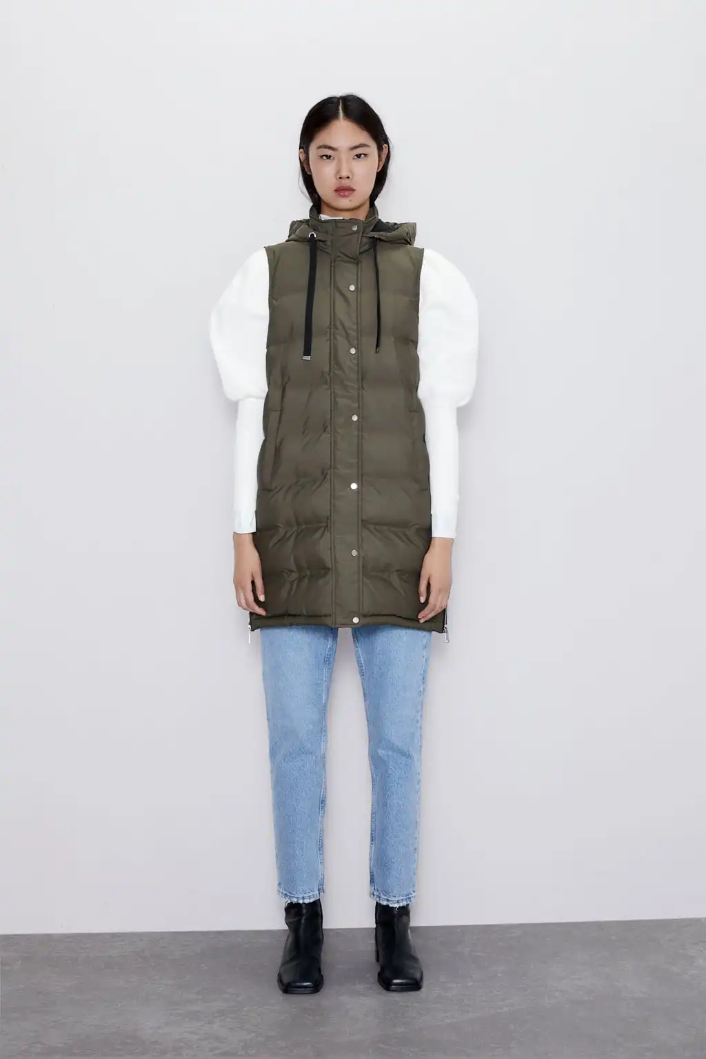 Autumn and Winter ZA New Fashion Cotton Vest Women Collar Hooded Zipper Pocket Sleeveless Casual Loose Warm Cotton Vest Coat