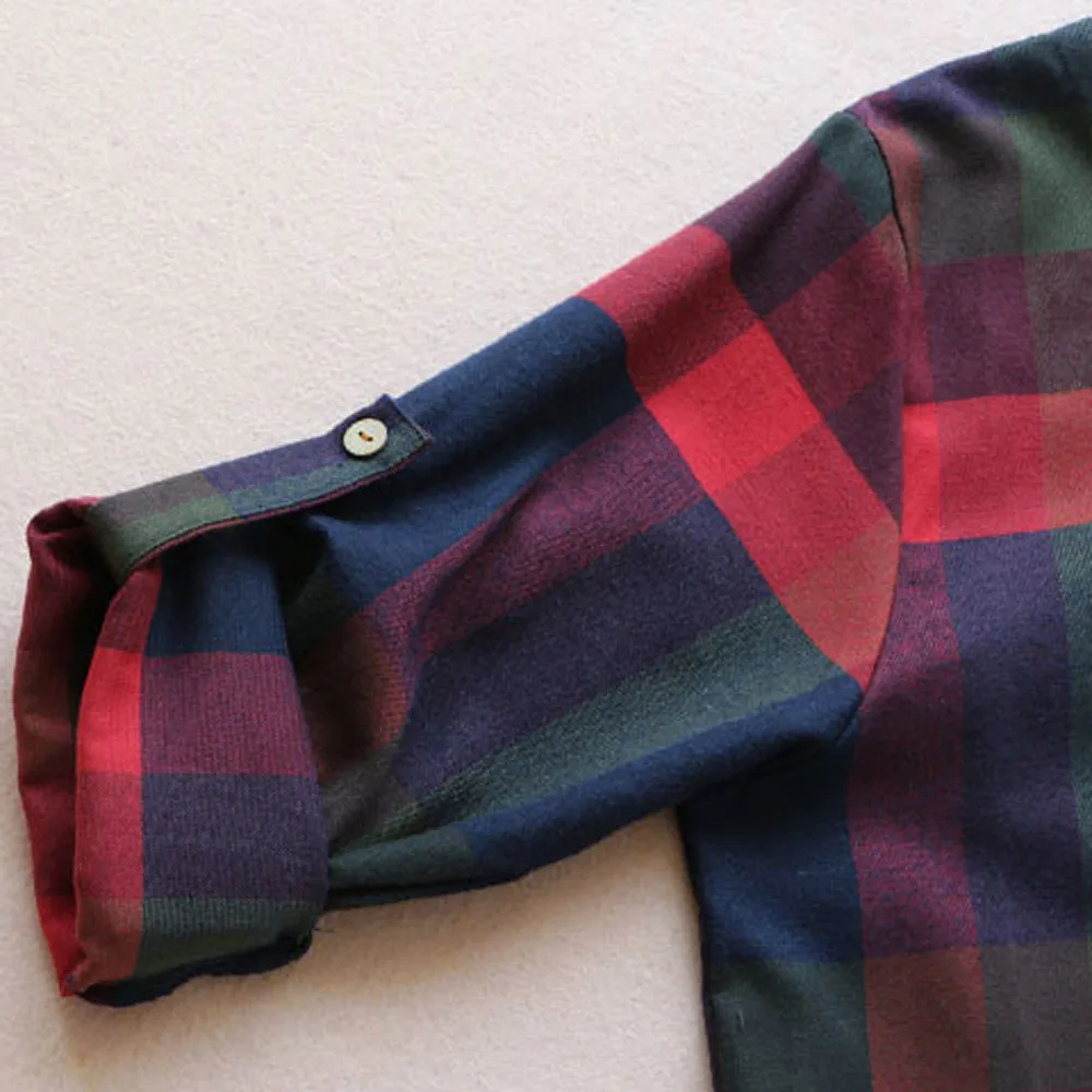 Женское винтажное клетчатое платье с длинным рукавом свободные вечерние платья