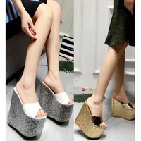2021 summers new super high heels big slope heel hate sky high 17 cente night shop shiny comfortable thick soled sandals