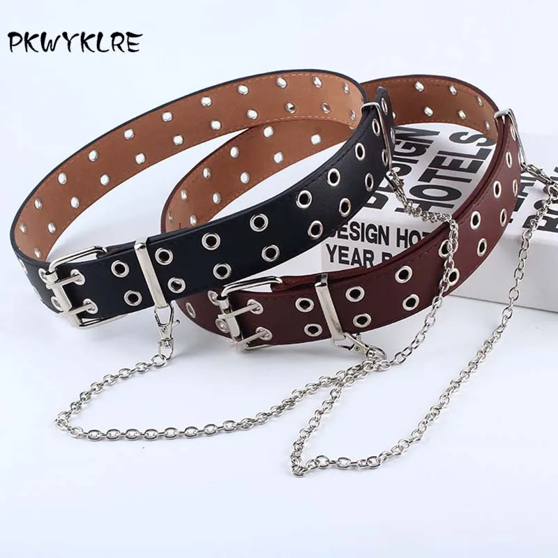 PKWYKLRE shipping женский панк цепь модный пояс регулируемый черный двойной/одинарный