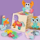 Мультяшные животные, 3D деревянные пазлы, Монтессори, деревянные пазлы, детские игрушки, Обучающие пазлы для малышей От 2 до 5 лет