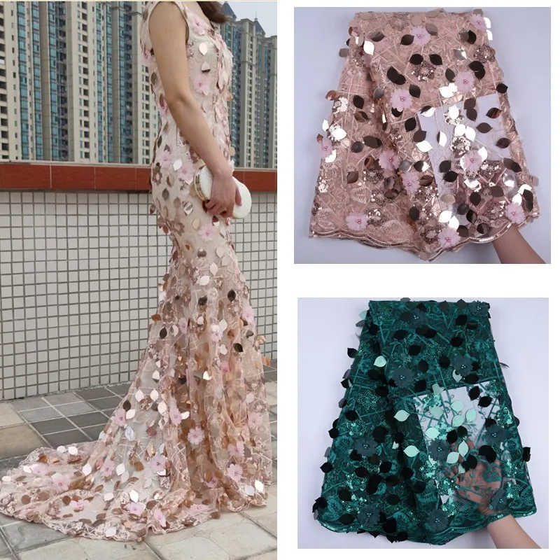 Африканская сетчатая ткань с блестящими блестками 3D цветок Классическая