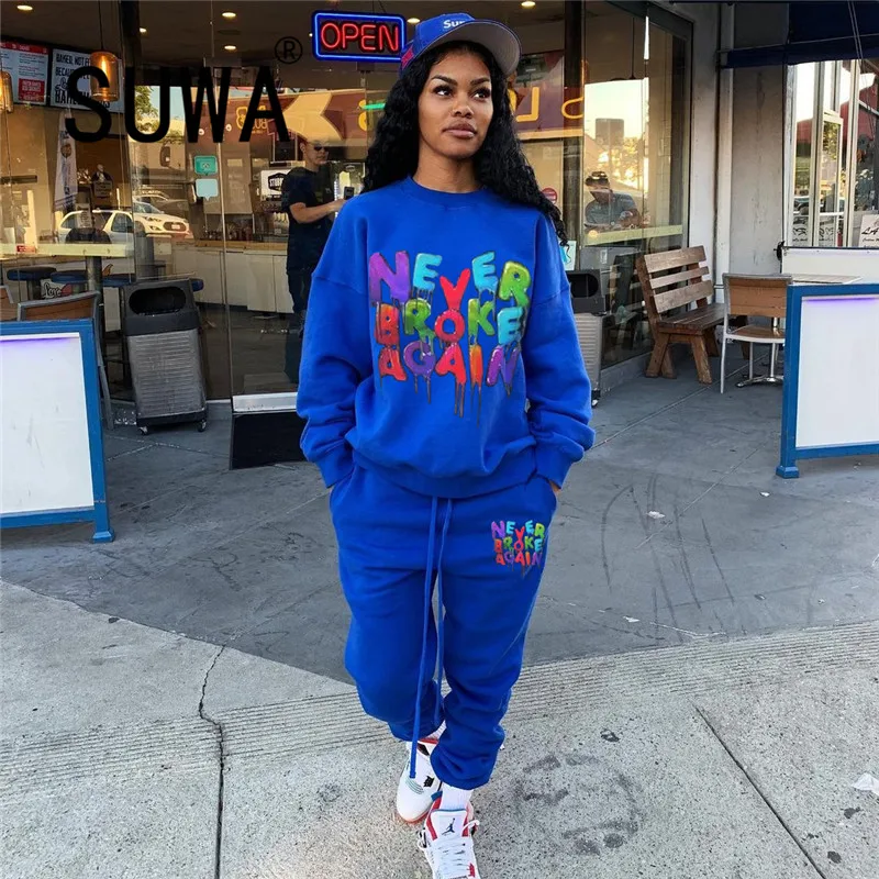 

2021 Hot Recommend Style Tracksuit Women Two Piece Outfits Letter Print Pullover Sweatshirt Tops Joggers Leggings Sweat Suit