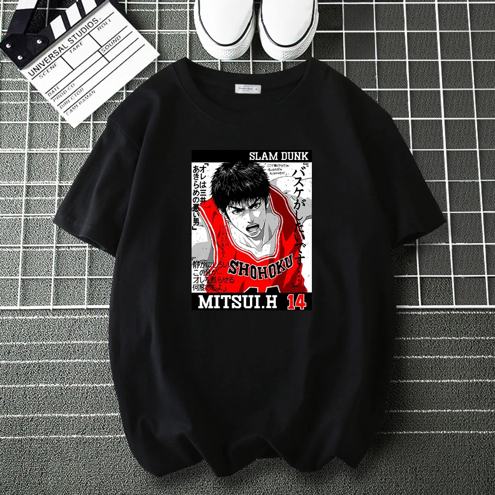 

Хлопковая футболка SLAM DUNK в стиле аниме для баскетбола, футболка для мужчин и женщин, повседневные свободные топы с мультипликационным принт...