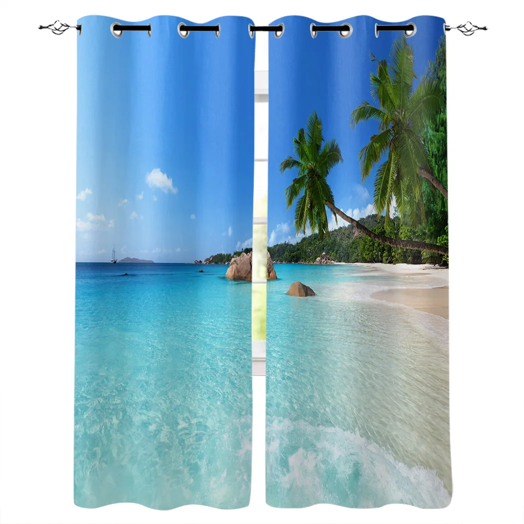 

Ocean Beach Scenery Coconut Tree Modern Curtains For Living Room Bedroom Kitchen Window Treatment Drapes Home Hotel Decoration