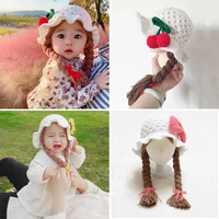 handmade knitted baby girl wig hat infant wigs brades kid crochet hat caps with plaits bebe photography props headwear 1 6 yrs