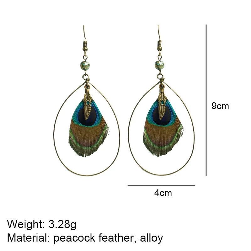 M & G большие серьги с павлиньими натуральными перьями для женщин этнические
