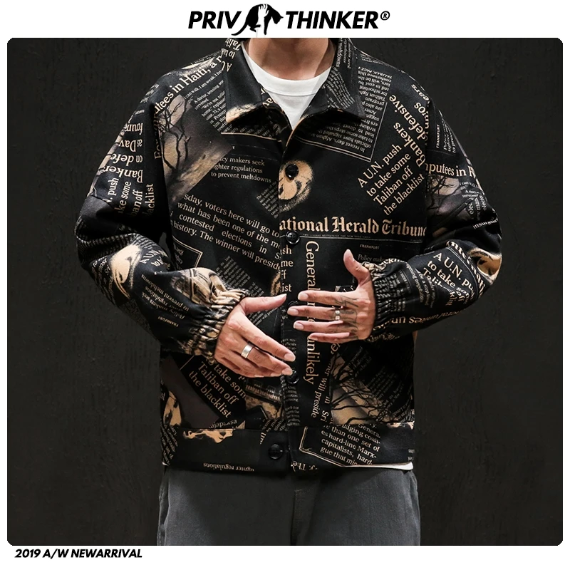 Privathinker, мужские японские модные куртки с принтом, Мужская свободная шерстяная куртка, уличная одежда, мужские Модные пальто в стиле хип-хоп, Осенние, большие размеры