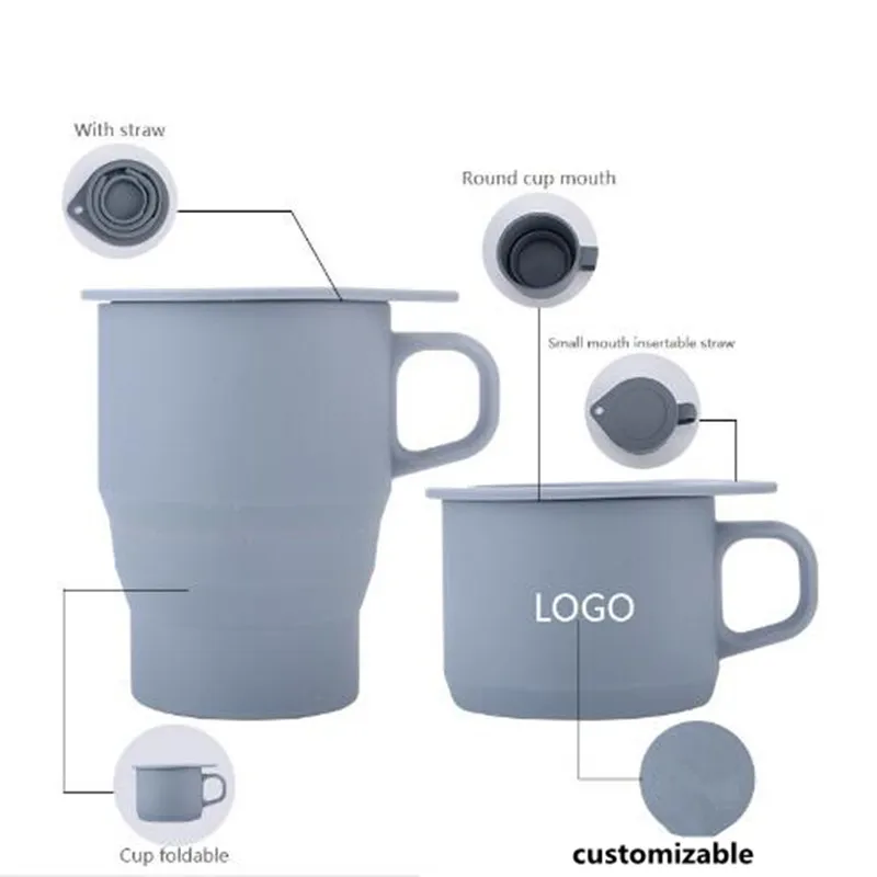 Складная Силиконовая кофейная кружка 300 мл с соломенной крышкой чашки для воды