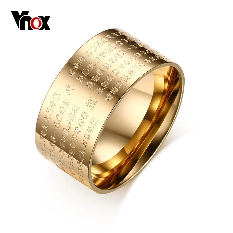 

Vnox Chinese Buddish Text Men's Ring Classical 10mm Wide Stainless Steel Scripture Element Punk Jewelry