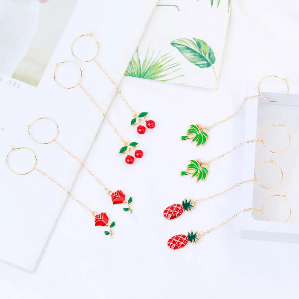 Cute Dangle Earrings for Women Girl Tree Rose Fruit Cherry Pineapple Long Chain Drop Charm Jewelry Accessories 1 Pair | Украшения и