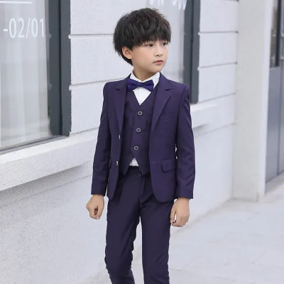 New 4-11 year old children small suit flower girl coat host boy dress big baby fashion solid color three-piece sui | Детская одежда и
