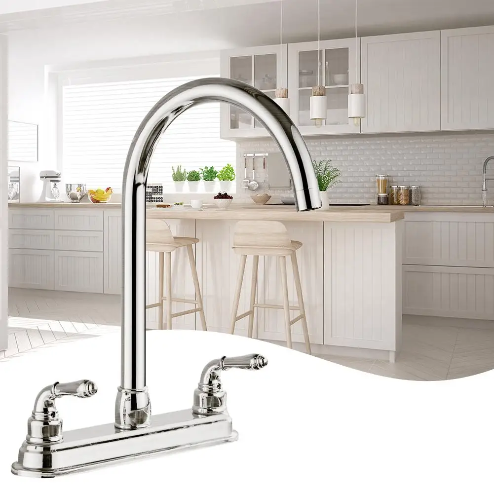 

Kitchen Faucet Rotatable Nozzle Tap Stainless Steel 2-handle Kitchen Fixed Faucet Dual Hole Home Sink Water Tap Kitchen Tools