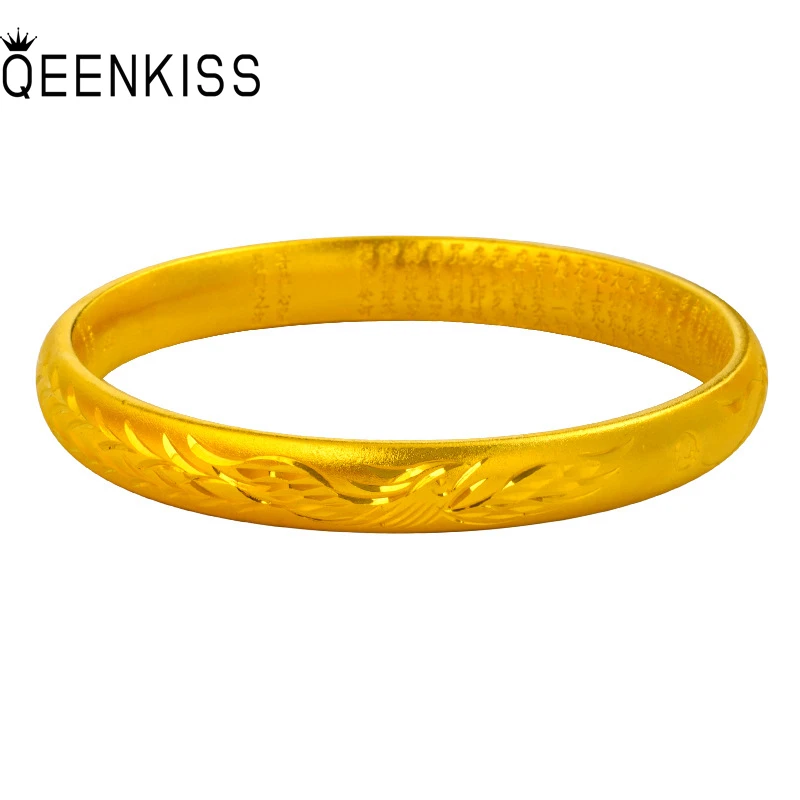 

QEENKISS BT5203 Fine Jewelry Wholesale Fashion Woman Girl Bride Birthday Wedding Gift Vintage Phoenix 24KT Gold Bracelet Bangle