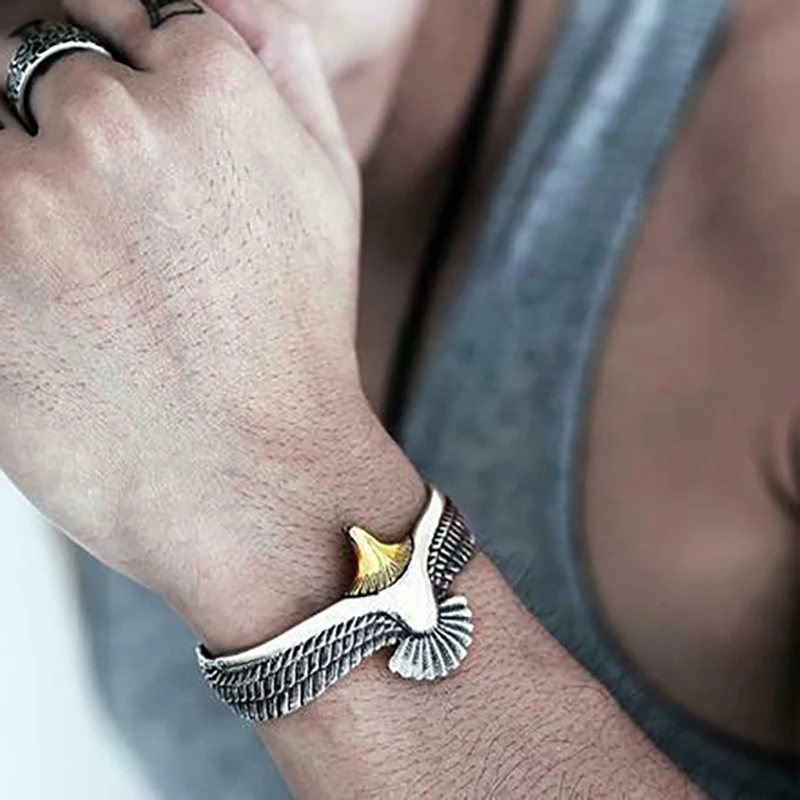 

Vintage Eagle Bracelet Cuff Open Adjustable Bangle Creative Wildlife Jewelry Gift for Boyfriend Valentine Bangles Bracelets