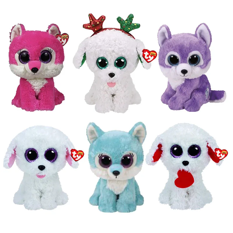 

Ty Beanie Boos Big Eyes Stuffed Animal Plush Dog Wolf Series Blue Red Purple Wolf White Teddy Dog Collection Child Birthday Gift