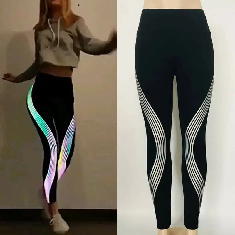 

Special Meihuida Women Casual Individual Fitness Leggings Slim Stretch Elastic Glow in Dark Pants Reflective Skinny Trousers