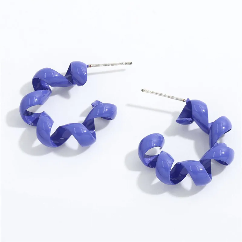 

1pair Simple Solid Color Geometric Circel Hoop Earrings For Women Girls Alloy Twisted Ear Studs Simple Party Jewelry