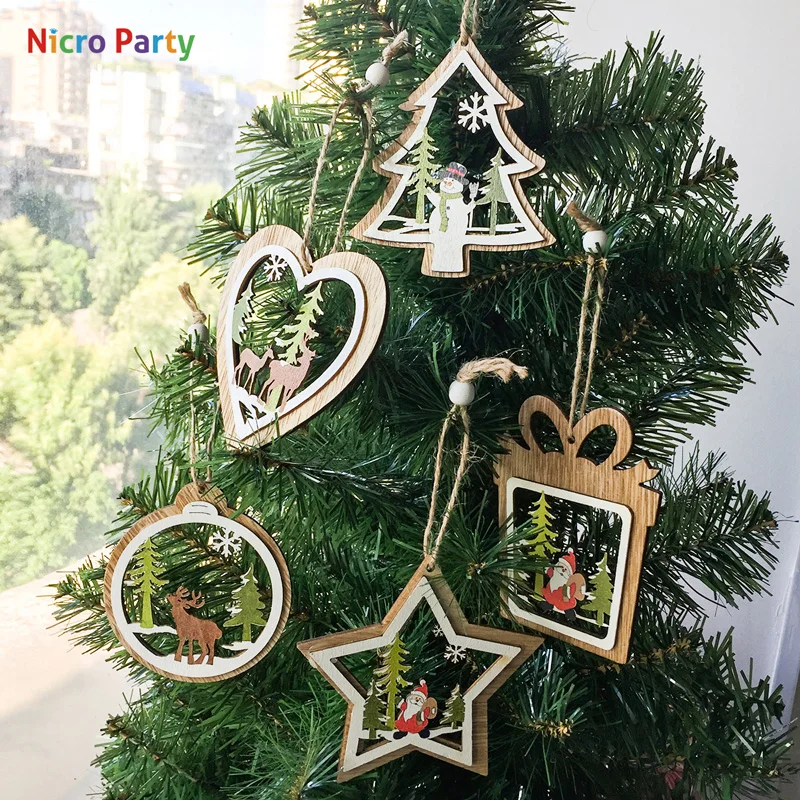 Креативные деревянные Рождественские Подвески Nicro украшения для рождественской
