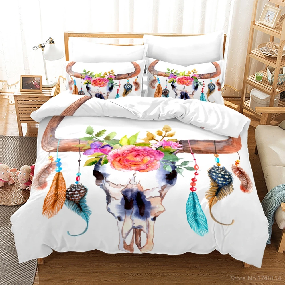 Комплект постельного белья в индийском стиле с красочными перьями Королевский