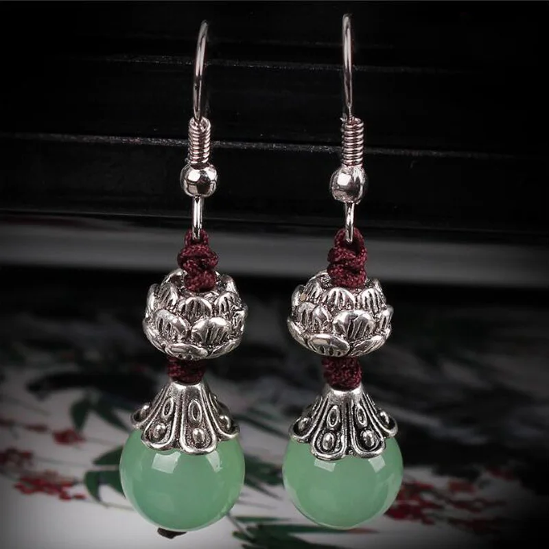 Этнические Винтажные серьги для женщин авантюрин халцедон с камнем цветок