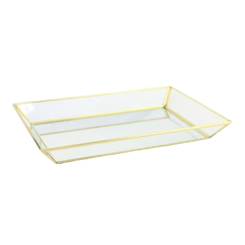 

Rectangle Gold Mirror Organizer Jewelry Tray Jewelry Tray Perfume Tray Dresser Tray Glass Metal Makeup Tray for Bathroom