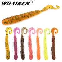 10pcslot spiral tail worm soft lures 6cm 1 8g wobblers shrimp smell with salt silicone artificial bait pesca bass carp tackle