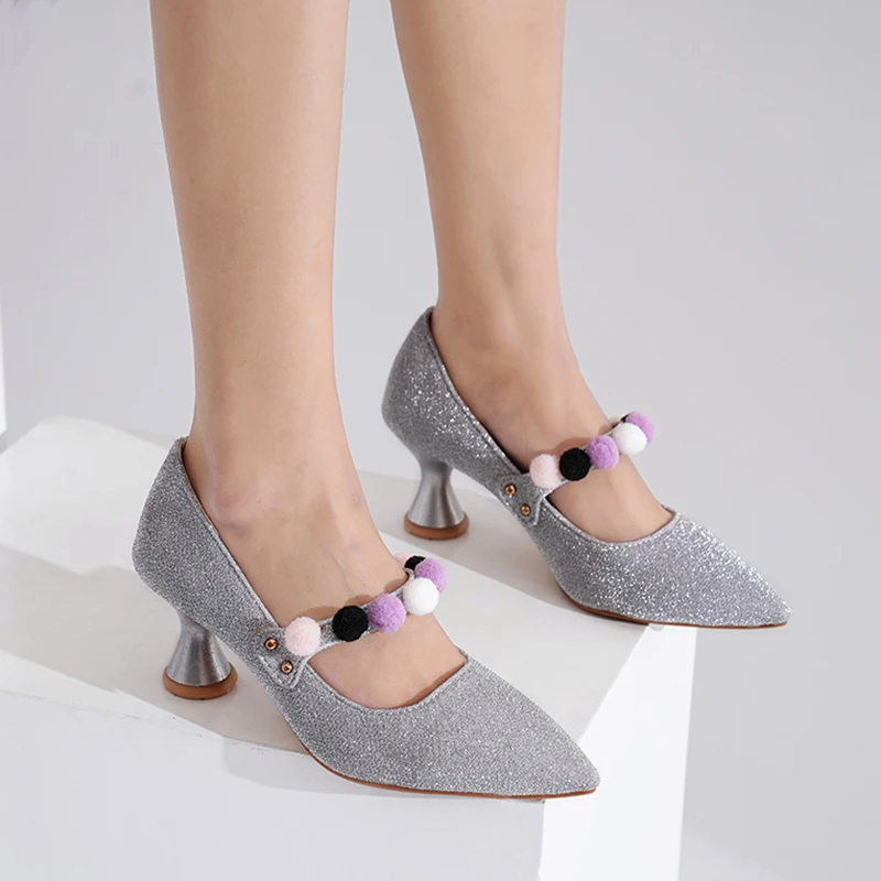 Lucyever/женские туфли-лодочки серебристого цвета с блестками размера плюс 30-48 Сезон