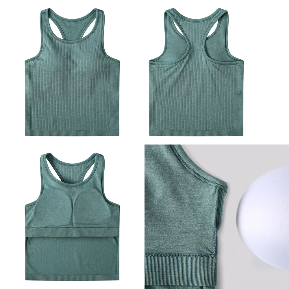 LuLuwomen RIBBED Slim Fit Gym Fitness Workout Tank Top Women Racerback Sport Training Vest Sleeveless Shirts with Built In Bra