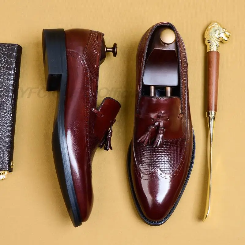 QYFCIOUFU модные официальные туфли с кисточками мужские классические острым носком