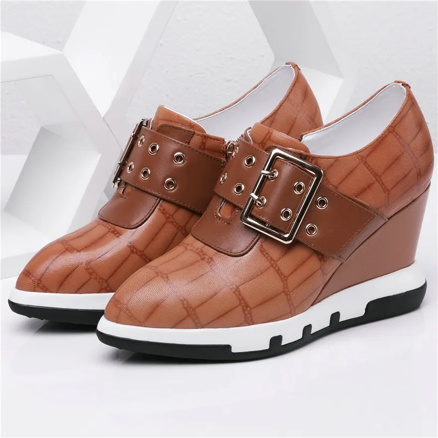 

Low Top Fashion Sneakers Women Genuine Leather Wedges High Heel Ankle Boots Female Pointed Toe Platform Pumps Shoes Casual Shoes