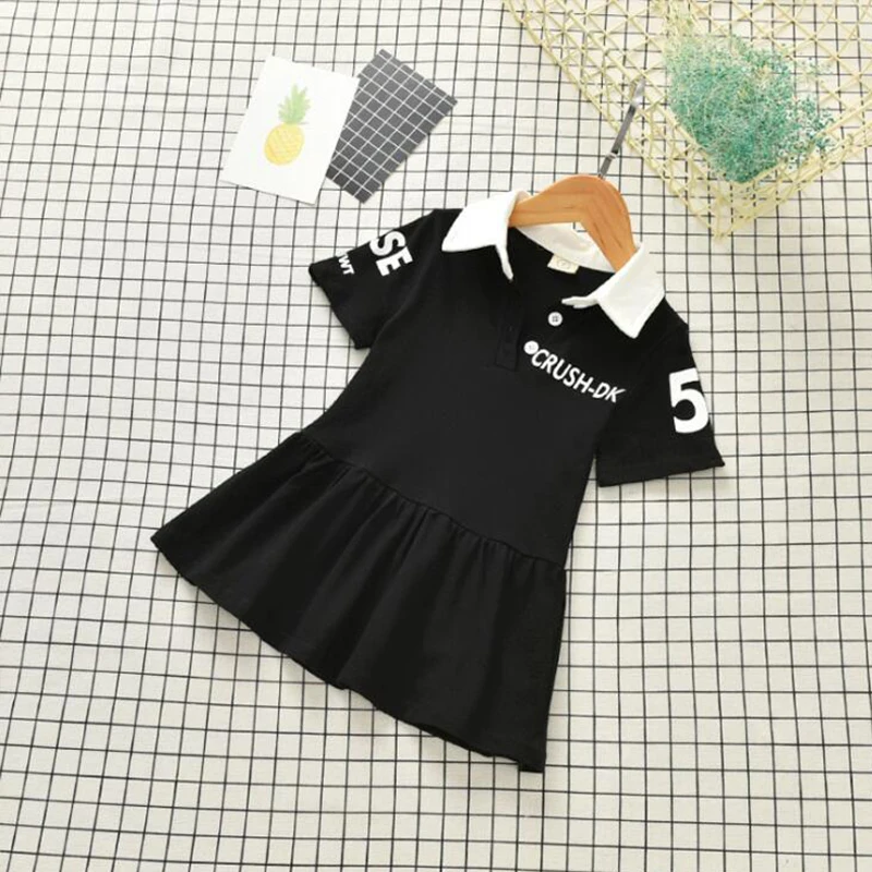 black Летнее платье для девочек, новое дизайнерское поло, Vestidos, одежда с короткими рукавами и оборками, повседневное Спортивное детское платье для девочек - Цвет: black