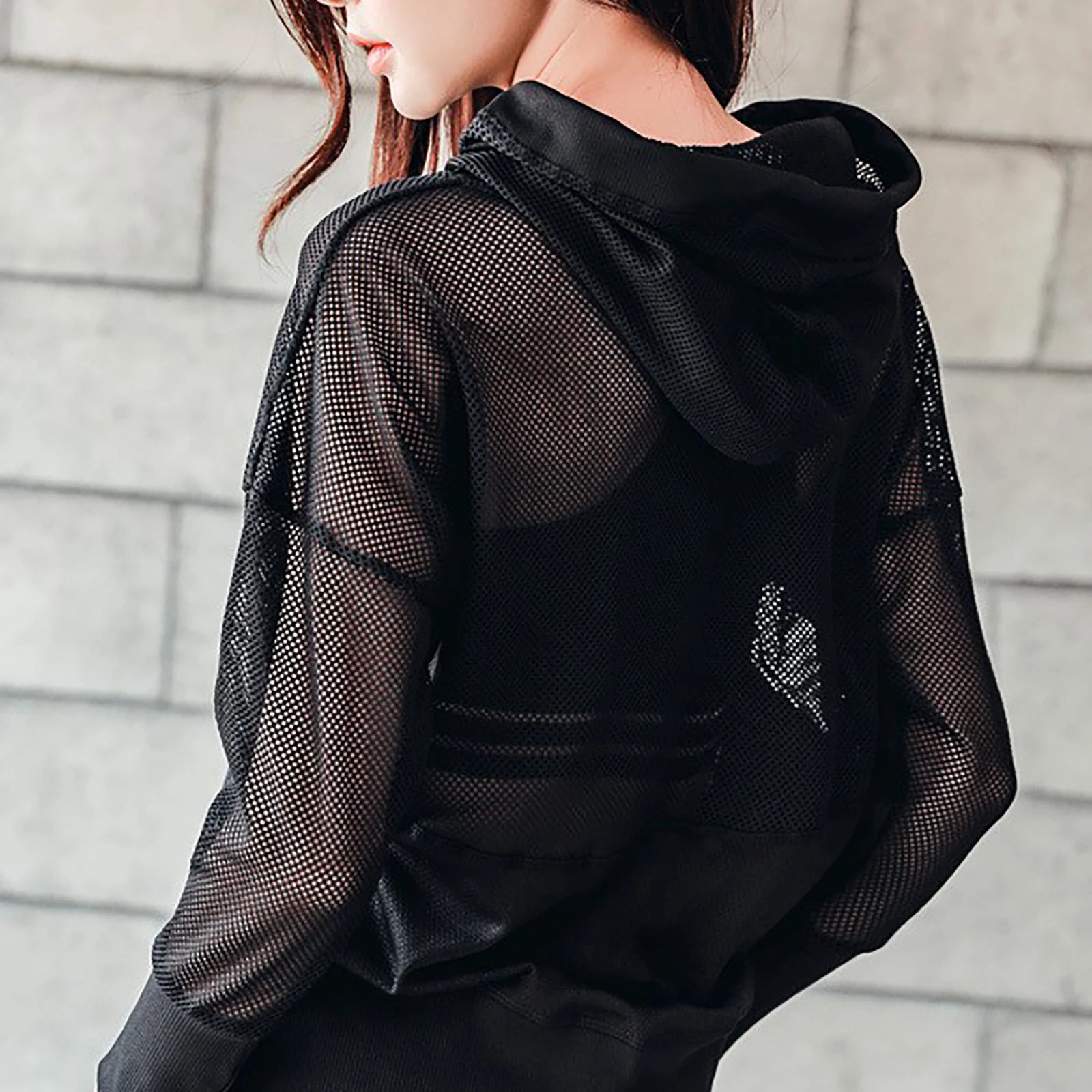 

Women Sexy Hollow Mesh Sport Tops Breathable Fitness Shirt Energy Seamless Gym Top Long Sleeve Sportwear Casual Clothes