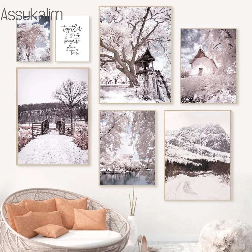 

Natural Scenery Canvas Painting Flower Tree Wall Art Poster Snow Paintings Lake Wall Prints Nordic Wall Pictures Home Decoration