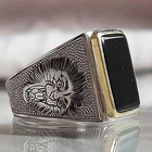 Кольца мужские классические, Ониксовые кольца в стиле ретро, с рисунком льва, черные, квадратные, для банкетов, выпускных вечеринок