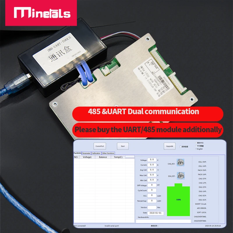 18С тройной Батарея Смарт Bluetooth BMS 30A 40A 50A 60A общий порт RS485/UART компьютер верхний