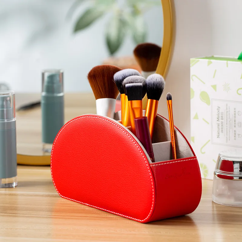 

5 Grids PU Leather Makeup Organizer Storage Box Brush Lipstick Holder Home Office Desktop Sundries Container Stationery Case
