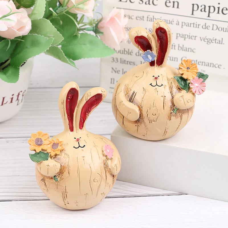 

Rabbit Figurine Ornaments Easter Garlic Rabbits Resin Artware Chubby Bunny Gift