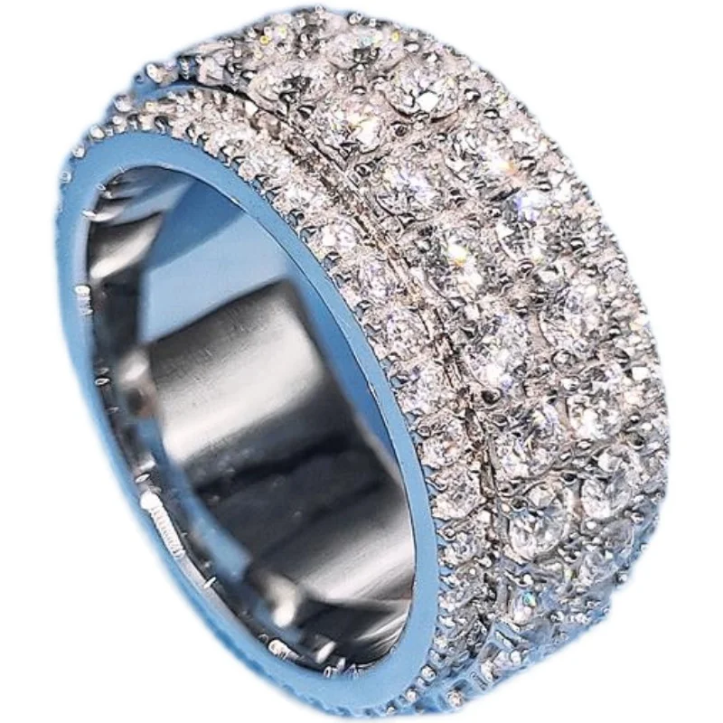 

Customized Silver Jewelry Full Diamond Good Luck Comes Moissanite Diamond Ring 925 Silver Plating 18K Platinum Men's and Women's