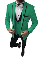 2021 latest coat pant designs formal men suits wedding green peaked lapel groom tuxedo best man blazer 3 piece costume homme