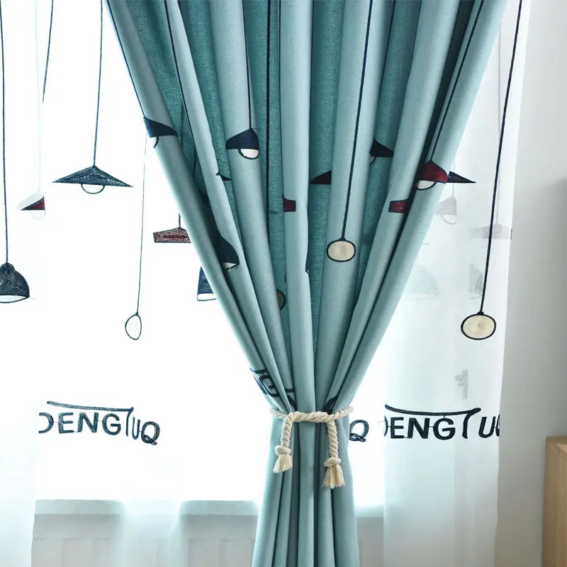 Скандинавский современный стиль шторы на заказ лампа с вышивкой спальня